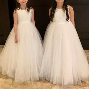 David’s Bridal White heart back Flower Girl or First Communion gown Size 10